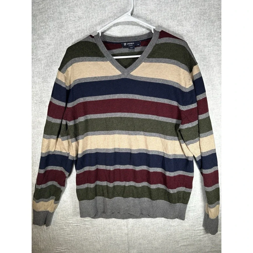 Cremieux Classics Sweater Men's L Multi-color Striped Cotton Cashmere Blend